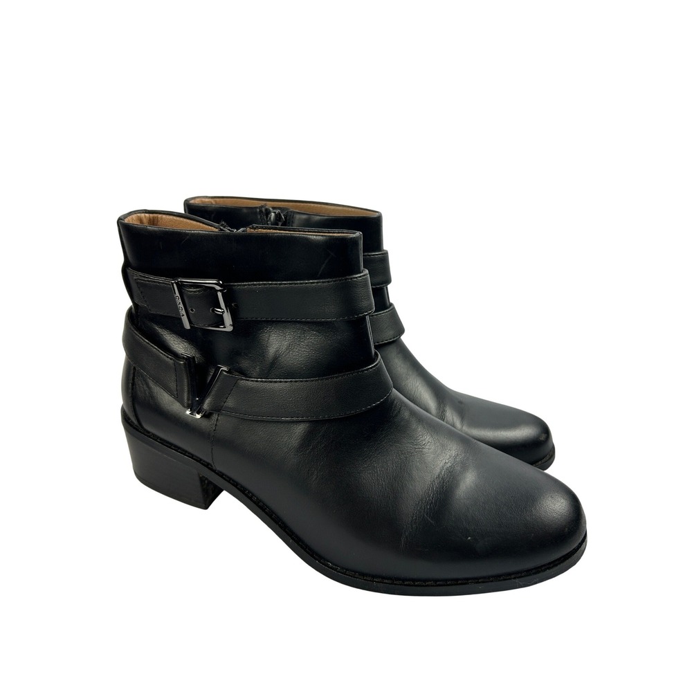 Vionic Mana Black Leather Weather Resistant Buckle Ankle Boots Size‎ 9